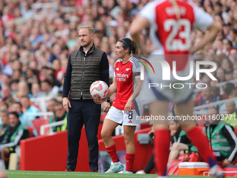 Jonas Eidevall is unhappy at the throw-in after being challenged by a Manchester City player during the Barclays FA Women's Super League mat...