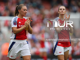 Katie McCabe and Emily Fox during the Barclays FA Women's Super League match between Arsenal and Manchester City at the Emirates Stadium in...