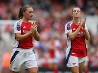 Katie McCabe and Emily Fox during the Barclays FA Women's Super League match between Arsenal and Manchester City at the Emirates Stadium in...