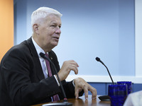 Latvia's former President Valdis Zatlers speaks about the Russia-Ukraine war during a conversation titled ''Latvia's Frontline Perspective o...