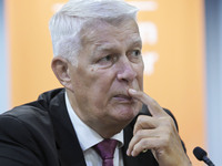 Latvia's former President Valdis Zatlers speaks about the Russia-Ukraine war during a conversation titled ''Latvia's Frontline Perspective o...