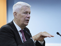 Latvia's former President Valdis Zatlers speaks about the Russia-Ukraine war during a conversation titled ''Latvia's Frontline Perspective o...