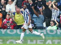 Josh Maja of West Bromwich Albion celebrates after scoring their first goal during the Sky Bet Championship match between West Bromwich Albi...