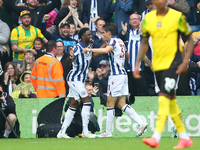 Josh Maja of West Bromwich Albion celebrates after scoring their first goal during the Sky Bet Championship match between West Bromwich Albi...