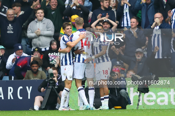 Josh Maja of West Bromwich Albion celebrates after scoring their first goal during the Sky Bet Championship match between West Bromwich Albi...