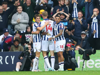 Josh Maja of West Bromwich Albion celebrates after scoring their first goal during the Sky Bet Championship match between West Bromwich Albi...