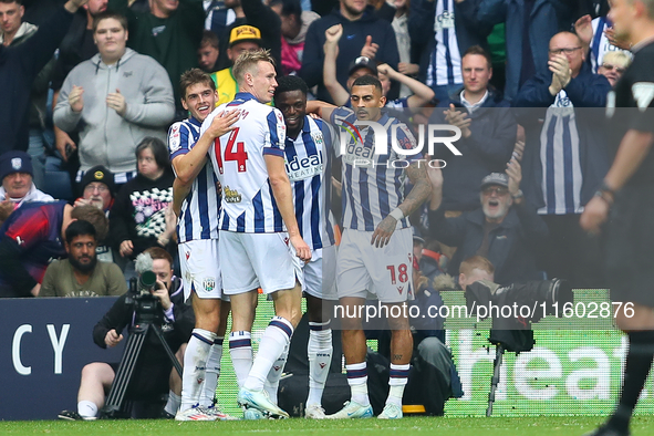 Josh Maja of West Bromwich Albion celebrates after scoring their first goal during the Sky Bet Championship match between West Bromwich Albi...