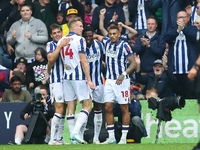 Josh Maja of West Bromwich Albion celebrates after scoring their first goal during the Sky Bet Championship match between West Bromwich Albi...