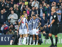 Josh Maja of West Bromwich Albion celebrates after scoring their first goal during the Sky Bet Championship match between West Bromwich Albi...