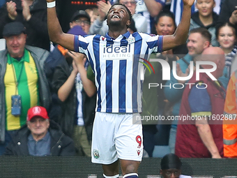 Josh Maja of West Bromwich Albion celebrates after scoring their first goal during the Sky Bet Championship match between West Bromwich Albi...