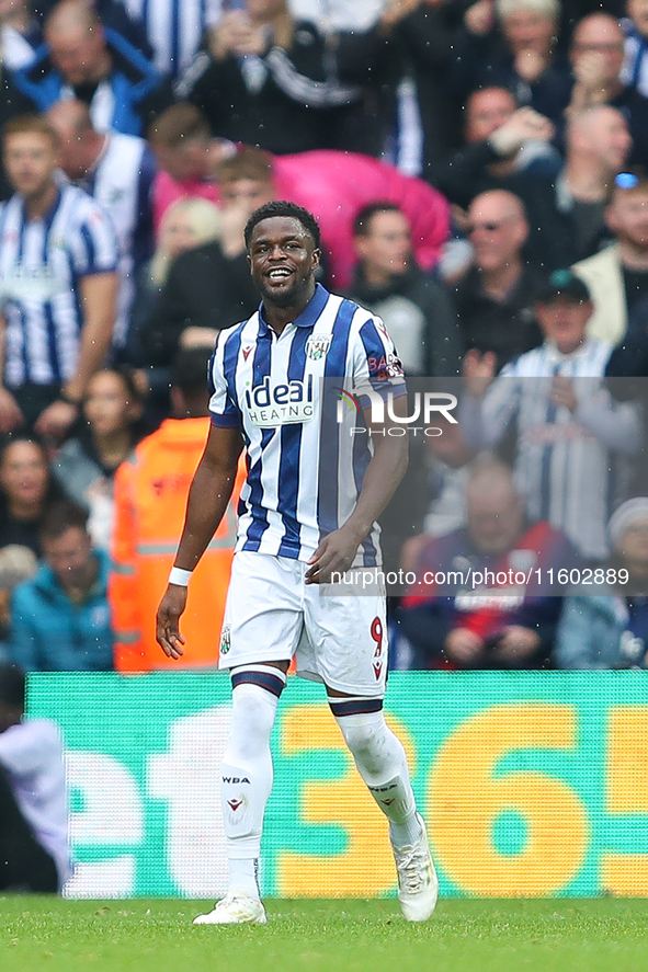 Josh Maja of West Bromwich Albion celebrates after scoring their first goal during the Sky Bet Championship match between West Bromwich Albi...