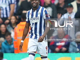 Josh Maja of West Bromwich Albion celebrates after scoring their first goal during the Sky Bet Championship match between West Bromwich Albi...