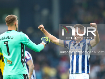 Jed Wallace of West Bromwich Albion celebrates with Alex Palmer after the Sky Bet Championship match between West Bromwich Albion and Plymou...