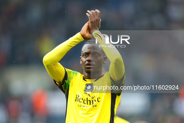 Mustapha Bundu of Plymouth Argyle applauds the fans after the Sky Bet Championship match between West Bromwich Albion and Plymouth Argyle at...