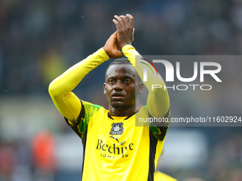 Mustapha Bundu of Plymouth Argyle applauds the fans after the Sky Bet Championship match between West Bromwich Albion and Plymouth Argyle at...