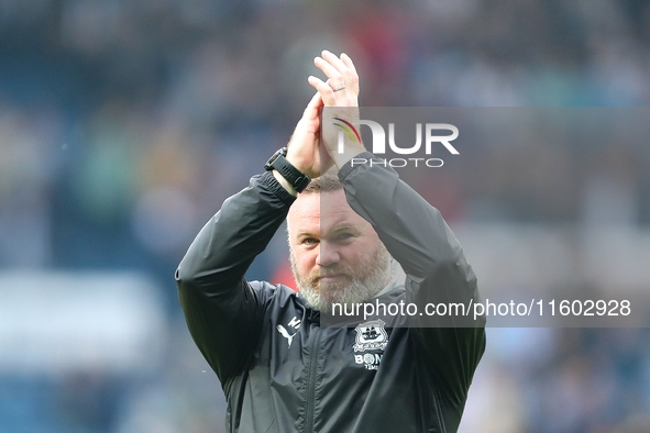 Wayne Rooney applauds the Plymouth Argyle fans after the Sky Bet Championship match between West Bromwich Albion and Plymouth Argyle at The...