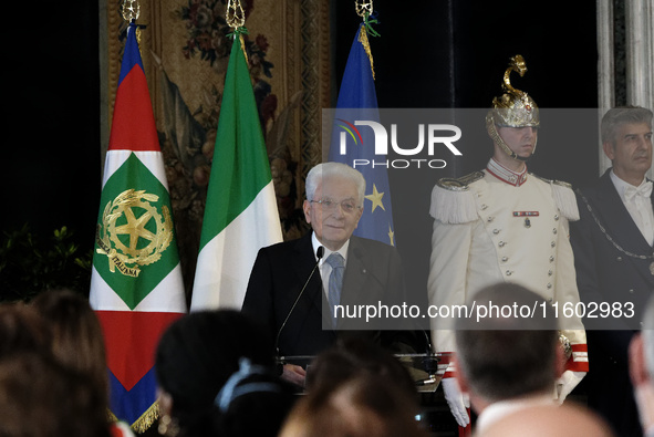 Sergio Mattarella attends the return ceremony of the Flag of the Italian athletes returning from the Paris 2024 Olympic and Paralympic Games...