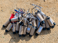 Fireworks wait to be implanted on the New Port under construction in Molfetta, Italy, on September 22, 2024. On the final day of the Patrona...