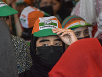 Supporters of the Indian National Congress attend a campaign rally held by Rahul Gandhi in Srinagar, Indian Administered Kashmir, on Septemb...