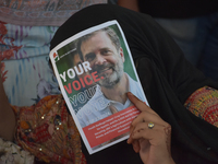 Supporters of the Indian National Congress attend a campaign rally held by Rahul Gandhi in Srinagar, Indian Administered Kashmir, on Septemb...