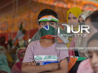 Supporters of the Indian National Congress attend a campaign rally held by Rahul Gandhi in Srinagar, Indian Administered Kashmir, on Septemb...