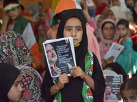 Supporters of the Indian National Congress attend a campaign rally held by Rahul Gandhi in Srinagar, Indian Administered Kashmir, on Septemb...