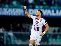 Che' Adams of Torino FC celebrates after scoring third goal during the Serie A Enilive match between Hellas Verona and Torino FC at Stadio M...