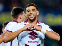 Che' Adams of Torino FC celebrates after scoring third goal during the Serie A Enilive match between Hellas Verona and Torino FC at Stadio M...