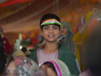 Supporters of the Indian National Congress attend a campaign rally held by Rahul Gandhi in Srinagar, Indian Administered Kashmir, on Septemb...