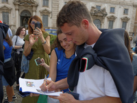 Filippo Tortu signs autographs at the end of the ceremony of the flags with the President of the Republic Sergio Mattarella in Rome, Italy,...