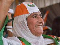 Supporters of the Indian National Congress attend a campaign rally held by Rahul Gandhi in Srinagar, Indian Administered Kashmir, on Septemb...