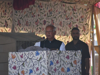 Indian National Congress candidate Tariq Karra addresses people during a campaign rally in Srinagar, Indian Administered Kashmir, on Septemb...