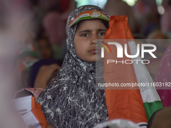 Supporters of the Indian National Congress attend a campaign rally held by Rahul Gandhi in Srinagar, Indian Administered Kashmir, on Septemb...