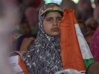 Supporters of the Indian National Congress attend a campaign rally held by Rahul Gandhi in Srinagar, Indian Administered Kashmir, on Septemb...