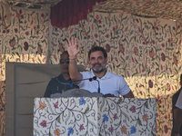 Indian National Congress head Rahul Gandhi addresses a campaign rally in Srinagar, Indian Administered Kashmir, on September 23, 2024. (