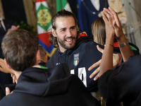 Gianmarco Tamberi participates in the return ceremony of the Flag of the Italian athletes returning from the Paris 2024 Olympic and Paralymp...