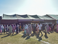 Supporters of the Indian National Congress leave the venue after a rally held by Rahul Gandhi in Srinagar, Indian Administered Kashmir, on S...