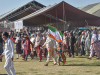 Supporters of the Indian National Congress leave the venue after a rally held by Rahul Gandhi in Srinagar, Indian Administered Kashmir, on S...