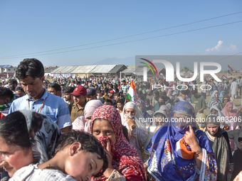 Supporters of the Indian National Congress leave the venue after a rally held by Rahul Gandhi in Srinagar, Indian Administered Kashmir, on S...