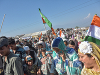 Supporters of the Indian National Congress leave the venue after a rally held by Rahul Gandhi in Srinagar, Indian Administered Kashmir, on S...