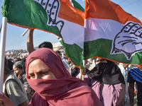 Supporters of the Indian National Congress leave the venue after a rally held by Rahul Gandhi in Srinagar, Indian Administered Kashmir, on S...