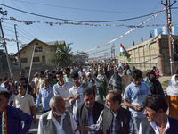 Supporters of the Indian National Congress leave the venue after a rally held by Rahul Gandhi in Srinagar, Indian Administered Kashmir, on S...