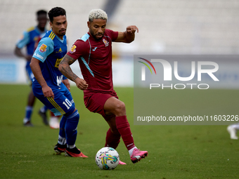 Marcelo Dias (front) of Gzira United is in action during the Malta 360 Sports Premier League soccer match between Gzira United and Sliema Wa...