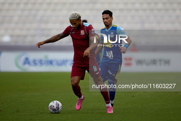 Marcelo Dias (front) of Gzira United is in action during the Malta 360 Sports Premier League soccer match between Gzira United and Sliema Wa...