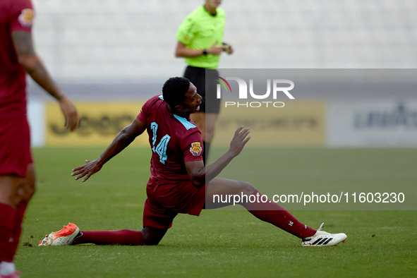 Luis Carlo Riascos of Gzira United stretches for the ball during the Malta 360 Sports Premier League soccer match between Gzira United and S...