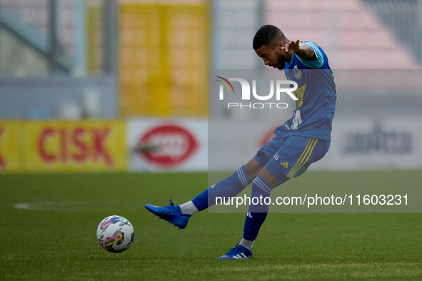 Wescley Matos Da Silva of Sliema Wanderers is in action during the Malta 360 Sports Premier League soccer match between Gzira United and Sli...