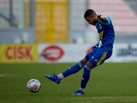 Wescley Matos Da Silva of Sliema Wanderers is in action during the Malta 360 Sports Premier League soccer match between Gzira United and Sli...