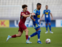 Wescley Matos Da Silva (R) of Sliema Wanderers moves with the ball ahead of Brooklyn Borg (L) of Gzira United during the Malta 360 Sports Pr...