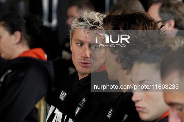 Nicolo Martinenghi participates in the return ceremony of the Flag of the Italian athletes returning from the Paris 2024 Olympic and Paralym...