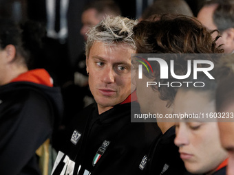 Nicolo Martinenghi participates in the return ceremony of the Flag of the Italian athletes returning from the Paris 2024 Olympic and Paralym...